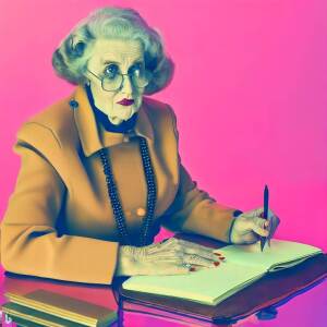 Old woman writing in notebook