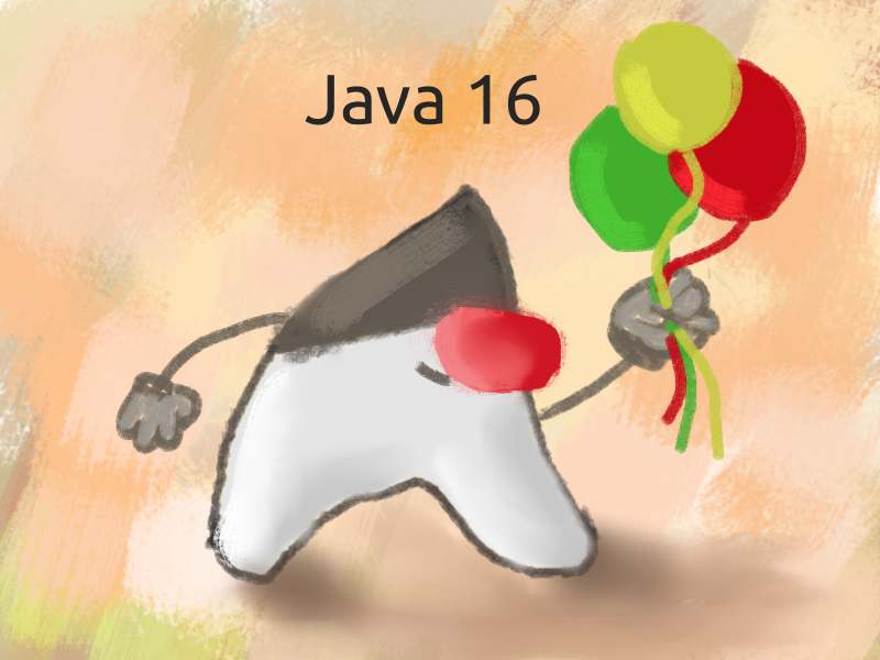 Java 16 Duke z balonikami
