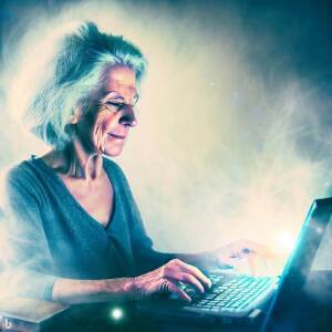 Old lady writing diary