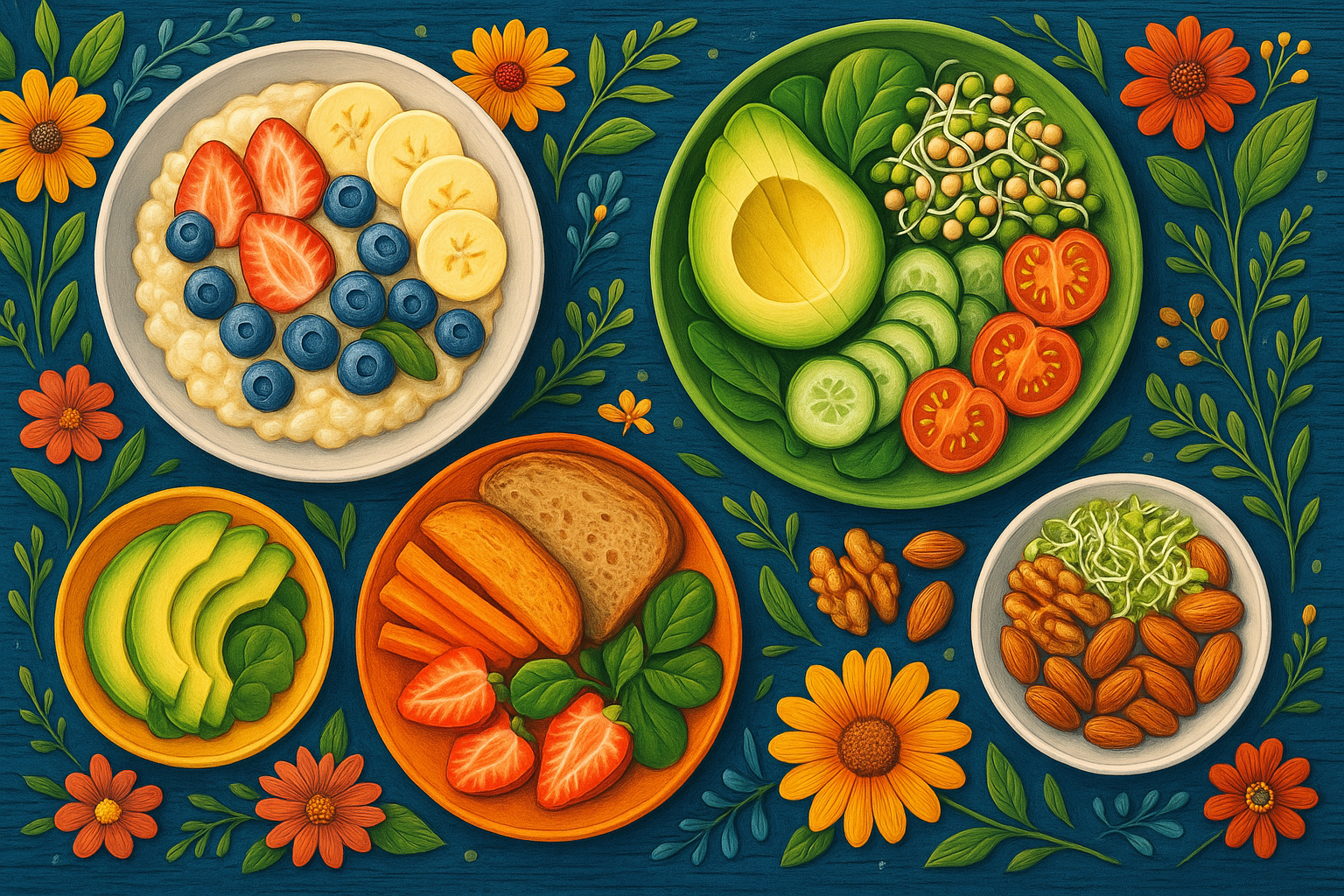 Zadbaj o dietę! Ilustracja zdrowego śniadania