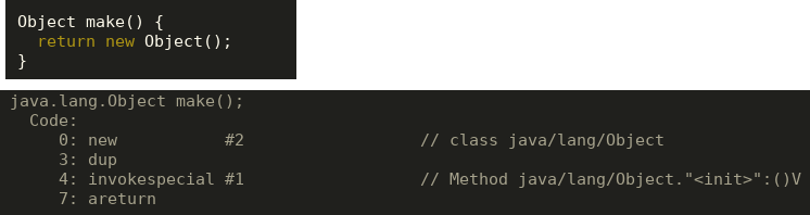 code and bytecode for object creation
